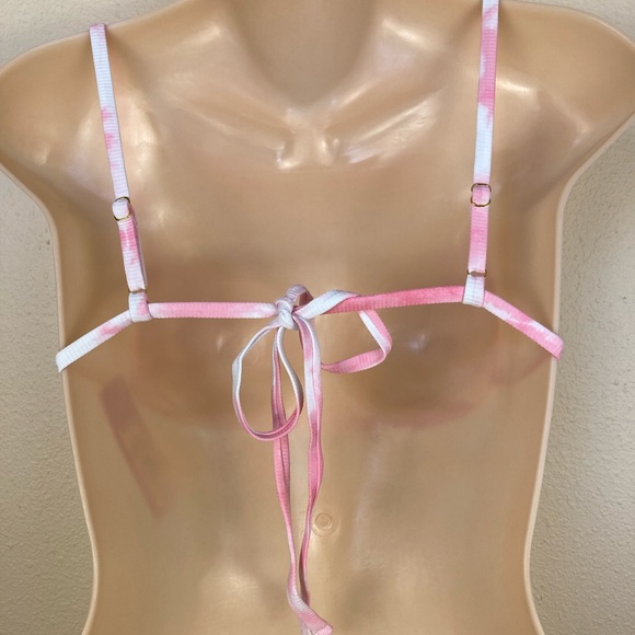 Xhilaration Bathing Swim Suit Top Multiple Sizes Pink White Tie-dye Ribbed Knit - Picture 3 of 6